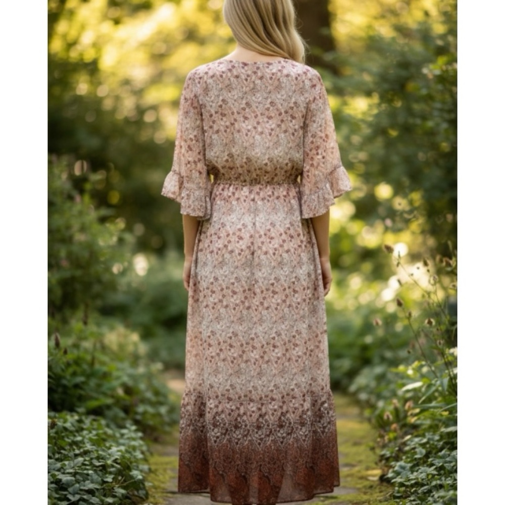Love Reign Floral Boho 1/2 Bell Sleeve Maxi Dress  Size X SMALL - Picture 3 of 12